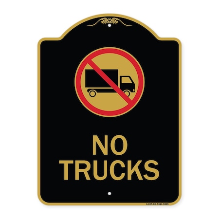 Signmission Designer Series-No Trucks With Graphic Black & Gold Heavy-Gauge Aluminum, 24" x 18", BG-1824-9809 A-DES-BG-1824-9809